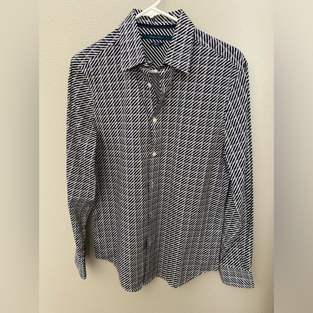 New Perry Ellis Men's Black and White Striped Shirt